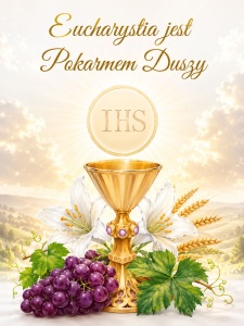 Baner na Boże Ciało "Eucharystia jest pokarmem duszy" 75x100 cm