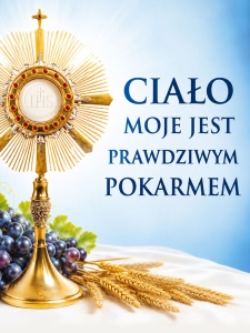 Baner na Boże Ciało "Ciało moje jest prawdziwym pokarmem" 75x100 cm