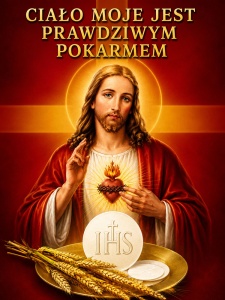 Baner na Boże Ciało "Ciało moje jest prawdziwym pokarmem" 75x100 cm