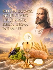 Baner na Boże Ciało "Kto spożywa moje ciało" 75x100 cm