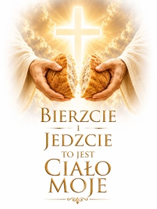 Baner na Boże Ciało "Bierzcie i jedzcie to jest ciało moje" 75x100 cm