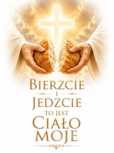 Baner na Boże Ciało "Bierzcie i jedzcie to jest ciało moje" 75x100 cm