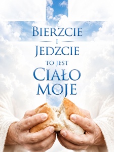 Baner na Boże Ciało "Bierzcie i jedzcie to jest ciało moje" 75x100 cm