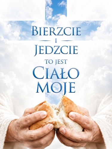 Baner na Boże Ciało "Bierzcie i jedzcie to jest ciało moje" 75x100 cm
