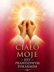 Baner na Boże Ciało "Ciało moje jest prawdziwym pokarmem" 75x100 cm