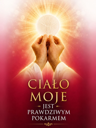 Baner na Boże Ciało "Ciało moje jest prawdziwym pokarmem" 75x100 cm
