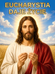 Baner na Boże Ciało "Eucharystia daje życie" 75x100 cm