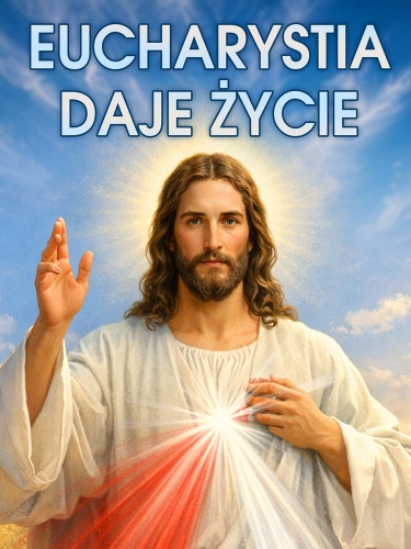 Baner na Boże Ciało "Eucharystia daje życie" 75x100 cm