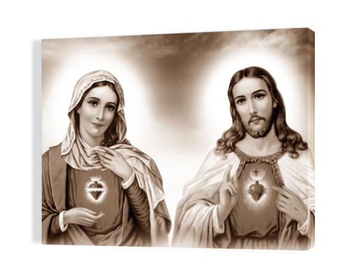 Obraz na płótnie Serce Jezusa i Serce Maryi 50x70 cm - Promocja