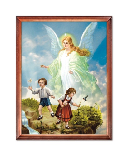 Obraz religijny dla dzieci Anioł Stróż w drewnianej ramie