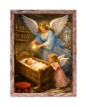 Obraz religijny dla dzieci Anioł Stróż  - brązowa przecierana rama
