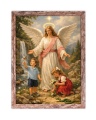 Obraz religijny dla dzieci Anioł Stróż rama brązowa przecierana