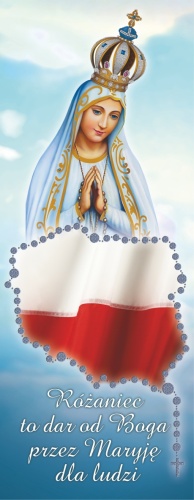 Baner na różaniec święty z Matką Bożą Fatimską oraz flagą Polski 75x200cm