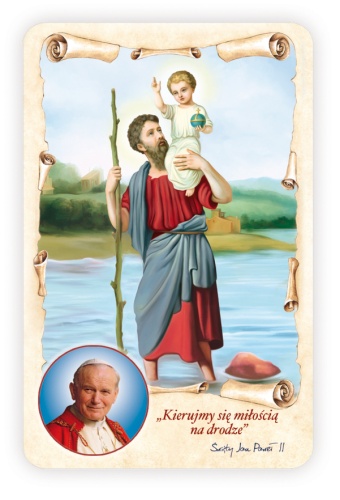 Obrazek z modlitwą do św. Krzysztofa.