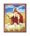 Obraz religijny Jezus Chrystus Dobry Pasterz z barankami w drewnianej ramie