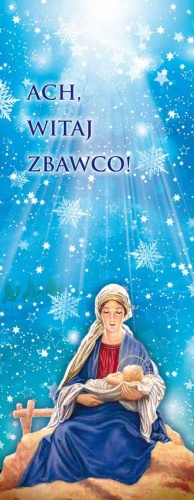 Baner na Boże Narodzenie, "Ach witaj Zbawco", jasno niebieski