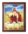 Obraz religijny Jezus Chrystus Dobry Pasterz z barankami w ramie drewnianej ze złotym paskiem