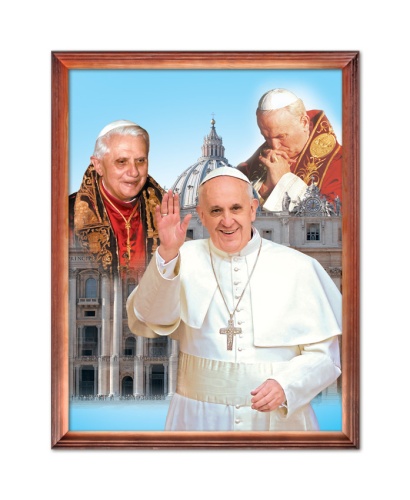 Obraz religijny Święty Jan Paweł II, Papież Benedykt XVI i Papież Franciszek w drewnianej ramie