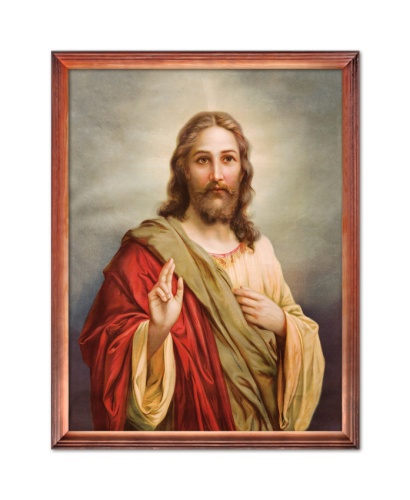 Obraz religijny Jezus Chrystus błogosławiący w drewnianej ramie