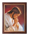 Obraz religijny Jezus Chrystus modlący w ramie drewnianej ze złotym paskiem