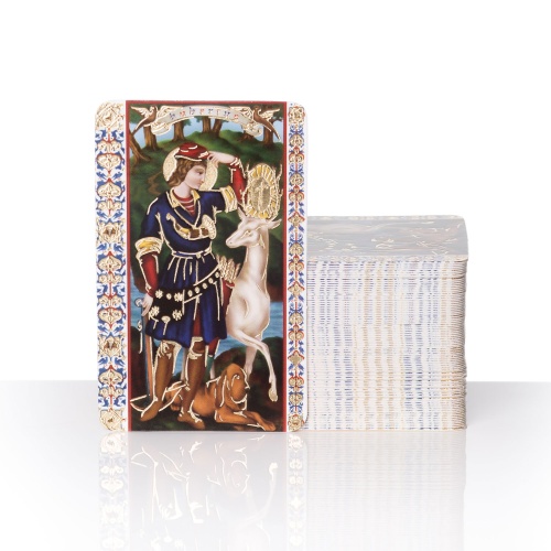 Obrazki z modlitwą do Świętego Huberta.