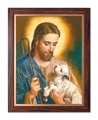 Obraz religijny Jezus Chrystus Dobry Pasterz w ramie drewnianej ze złotym paskiem