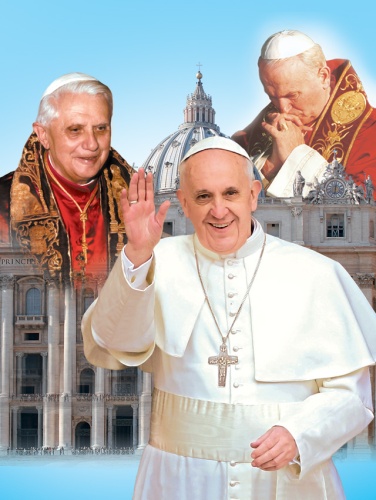 Plakat Religijny wzór 083. Jan Paweł II, Benedykt XVI, Franciszek. 