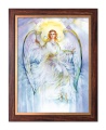 Rysunek religijny dla dzieci Anioł Stróż w ramie drewnianej ze złotym paskiem