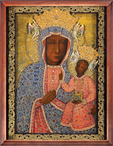 Obraz religijny Matka Boża Częstochowska w sukni perłowej w ramie drewnianej