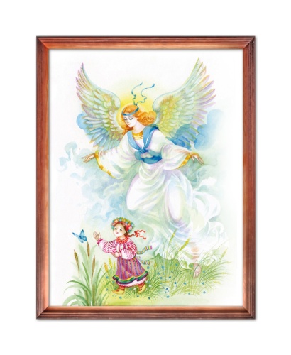 Obraz religijny dla dzieci Anioł Stróż w drewnianej ramie