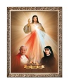 Obraz religijny Jezus Miłosierny, Papież Święty Jan Paweł II i Święta Siostra Faustyna w ramie z ornamentem