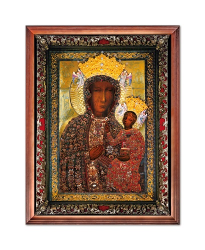 Obraz religijny Matka Boża Częstochowska suknia Rubinowa w drewnianej ramie