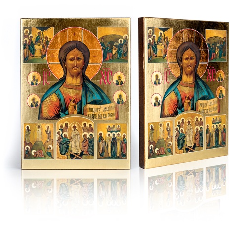 Ikona Jezus Chrystus Pantokrator oraz sceny z życia
